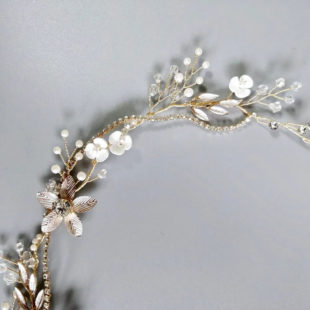 Wedding Hair Accessories - Gold Pearl and Crystal Bridal Headband