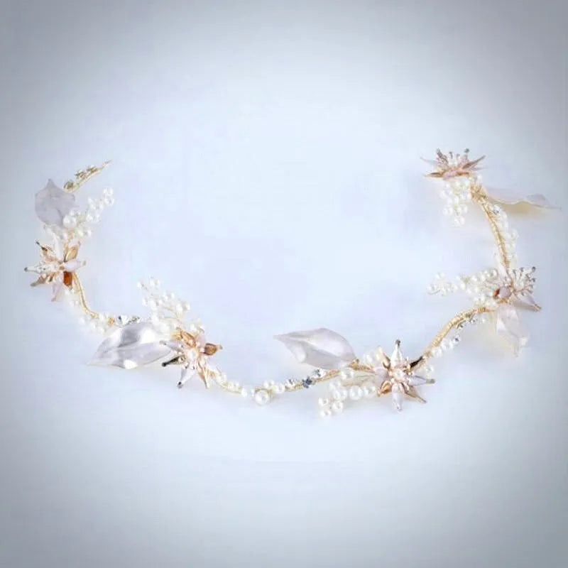 Wedding Hair Accessories - Gold Pearl and Crystal Bridal Headband