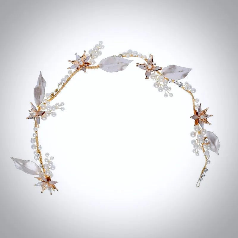 Wedding Hair Accessories - Gold Pearl and Crystal Bridal Headband