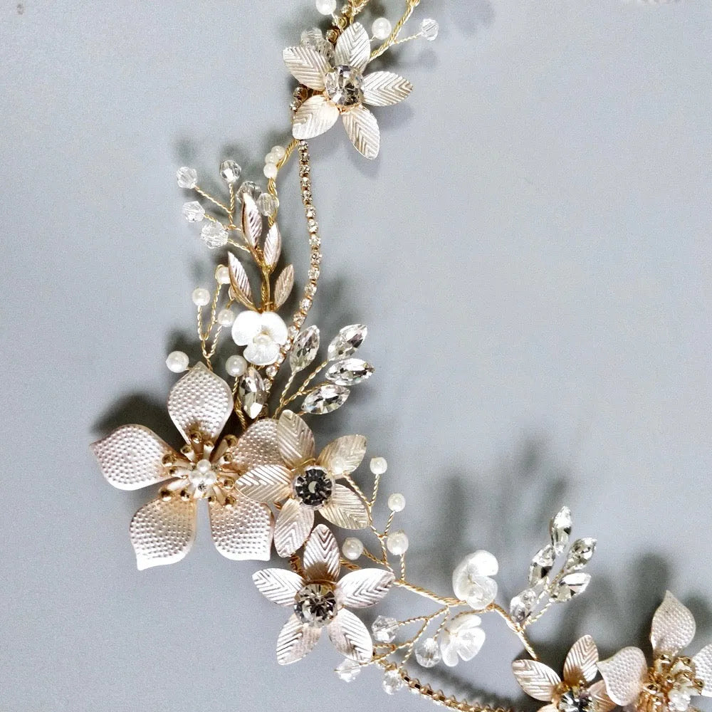 Wedding Hair Accessories - Gold Pearl and Crystal Bridal Headband