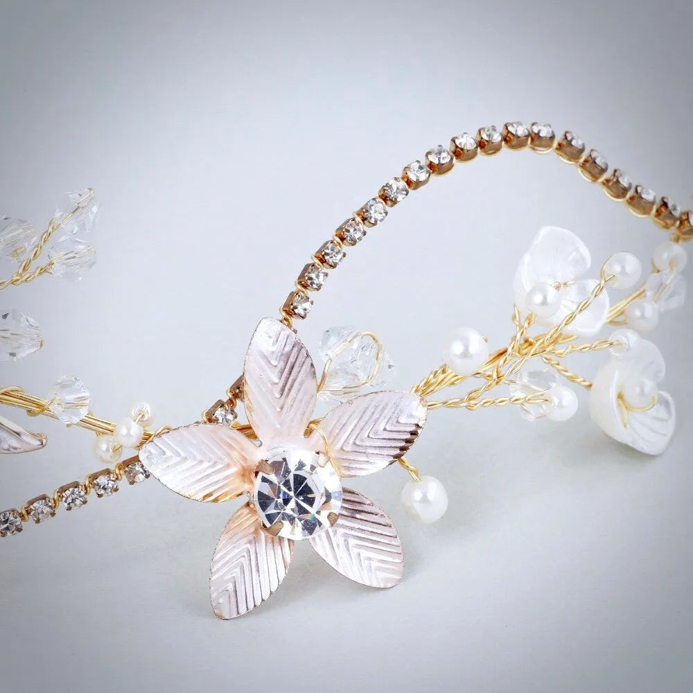 Wedding Hair Accessories - Gold Pearl and Crystal Bridal Headband