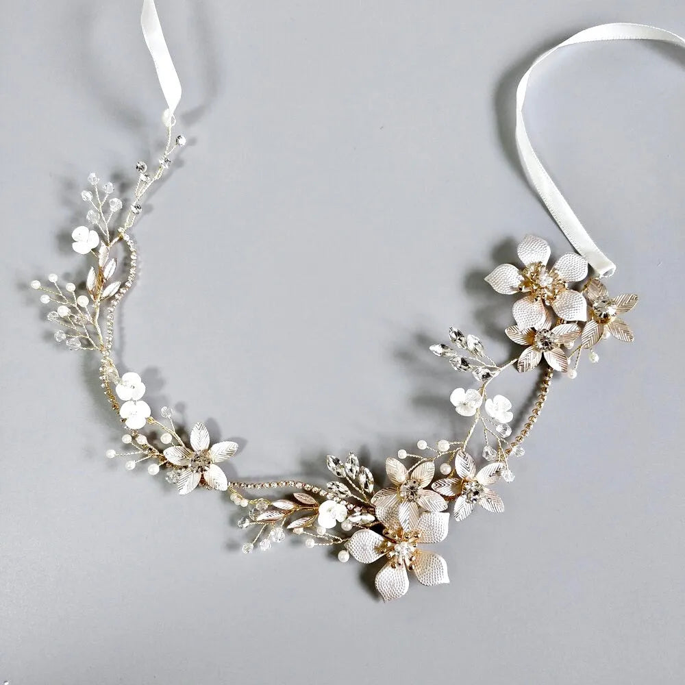 Wedding Hair Accessories - Gold Pearl and Crystal Bridal Headband