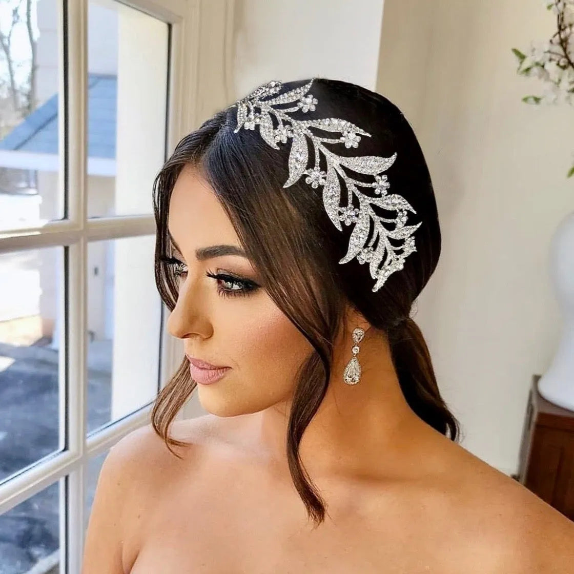 Silver Crystal Bridal Tiara Headband - Elegant Wedding Accessory Simple Wedding Tiara of Crystal Clusters - Cassandra Lynne main image 3