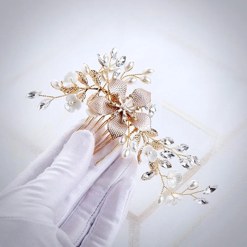 Wedding Hair Accessories - Gold Pearl Bridal Hair Comb
