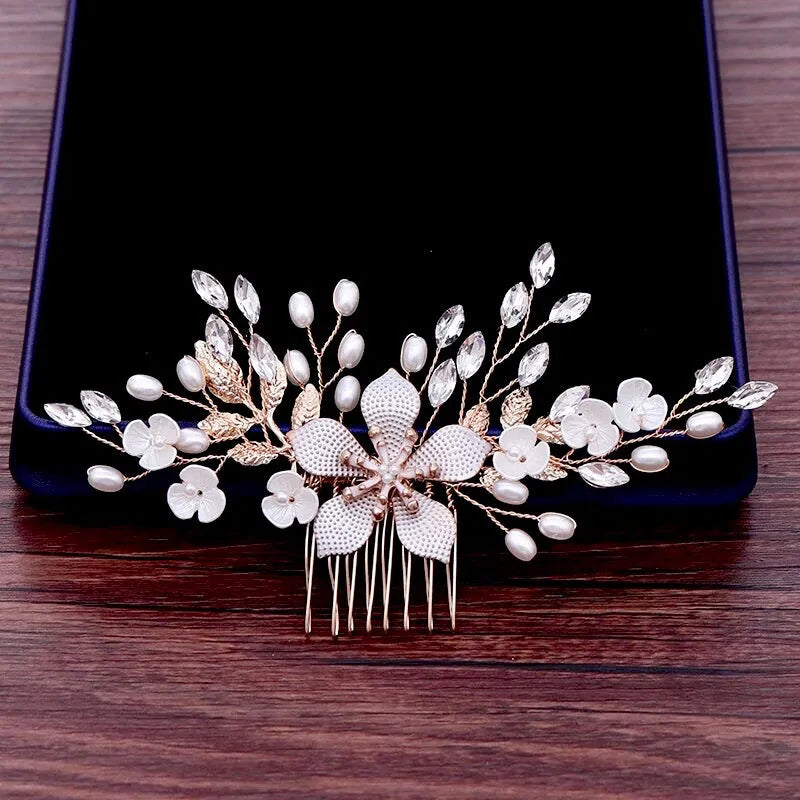 Wedding Hair Accessories - Gold Pearl Bridal Hair Comb