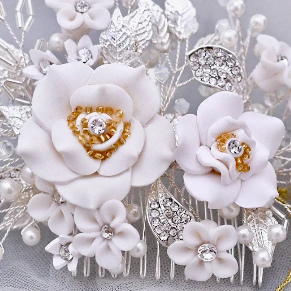 Wedding Hair Accessories - Ceramic Flower Bridal Hair Comb