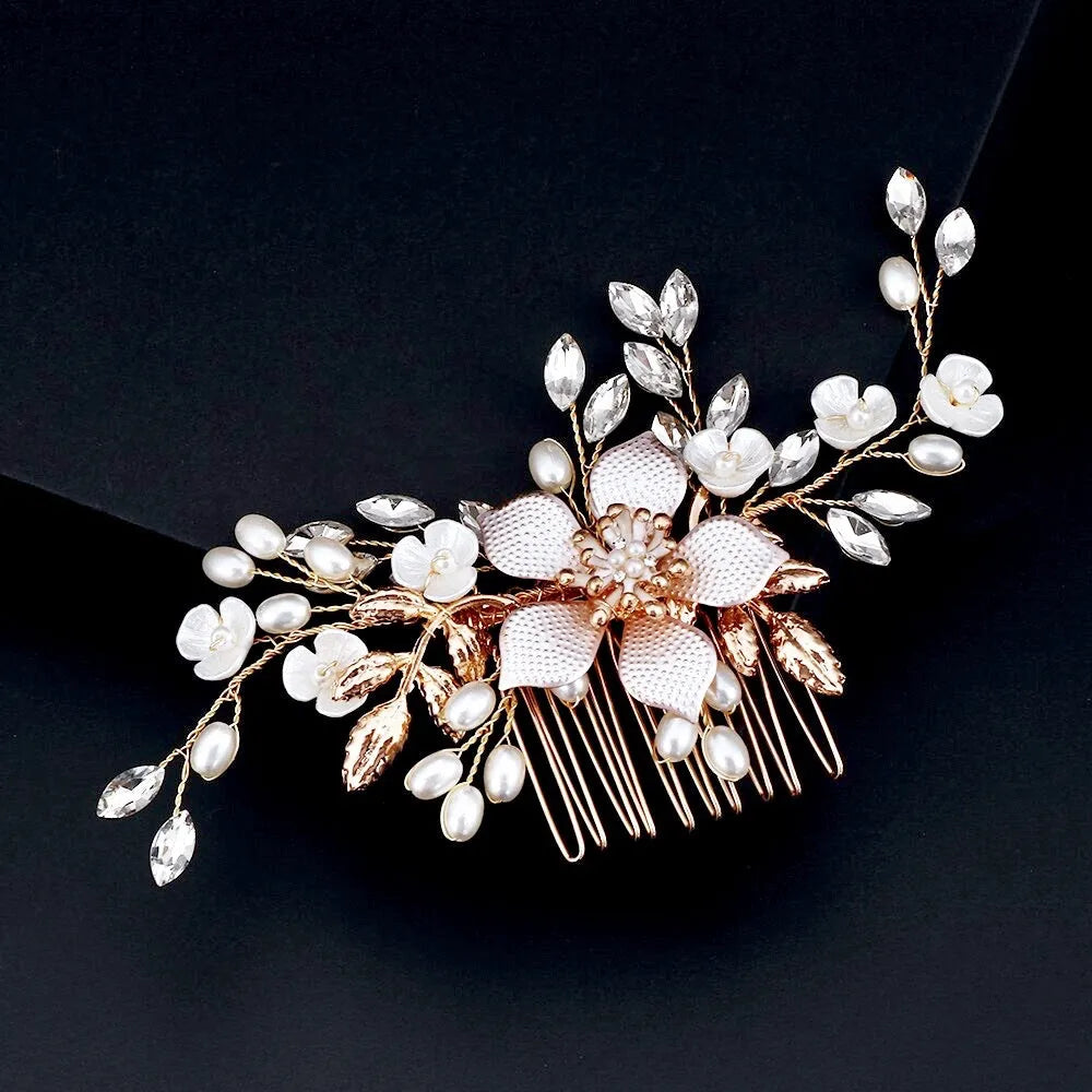 Wedding Hair Accessories - Gold Pearl Bridal Hair Comb
