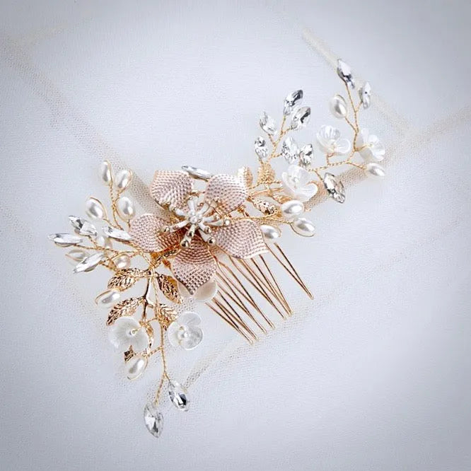 Wedding Hair Accessories - Gold Pearl Bridal Hair Comb