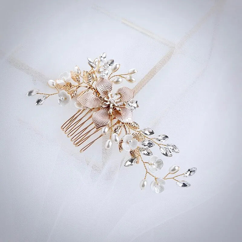 Wedding Hair Accessories - Gold Pearl Bridal Hair Comb