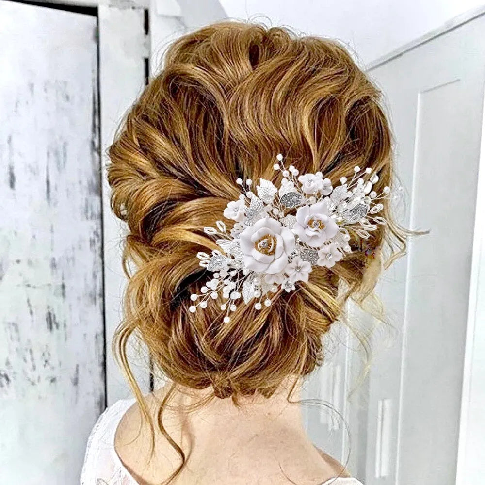 Wedding Hair Accessories - Ceramic Flower Bridal Hair Comb