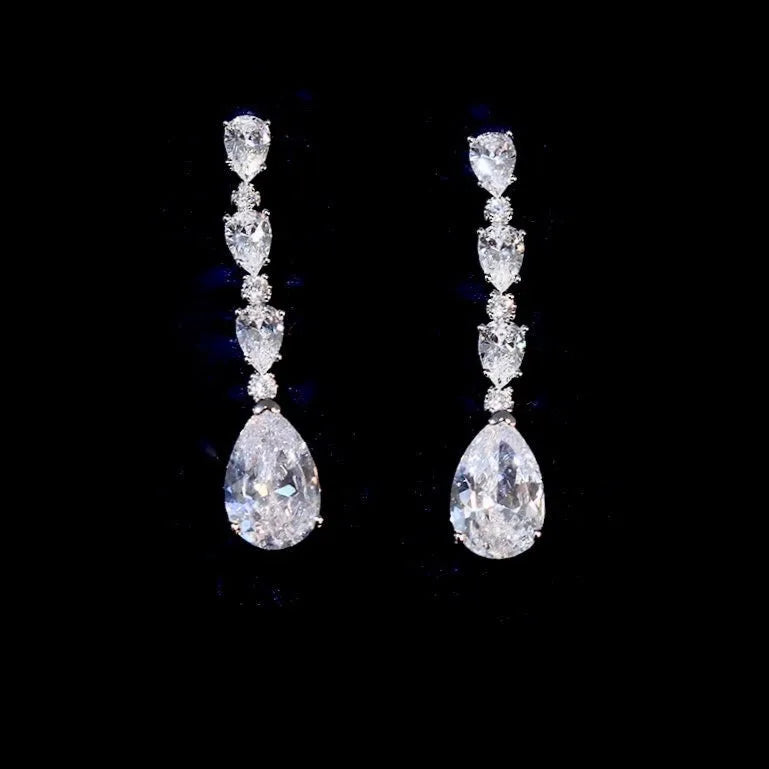 Wedding Jewelry - Silver Cubic Zirconia Bridal Three-Piece Jewelry Set