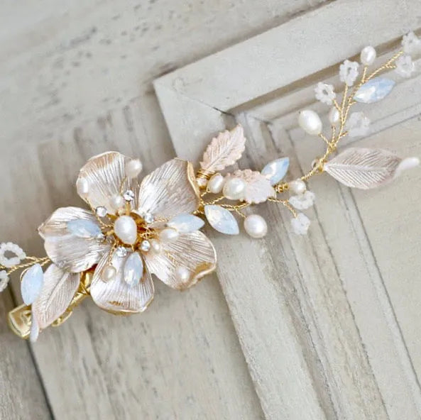 Wedding Hair Accessories - Swarovski Pearl and Opal Bridal Hair Clip
