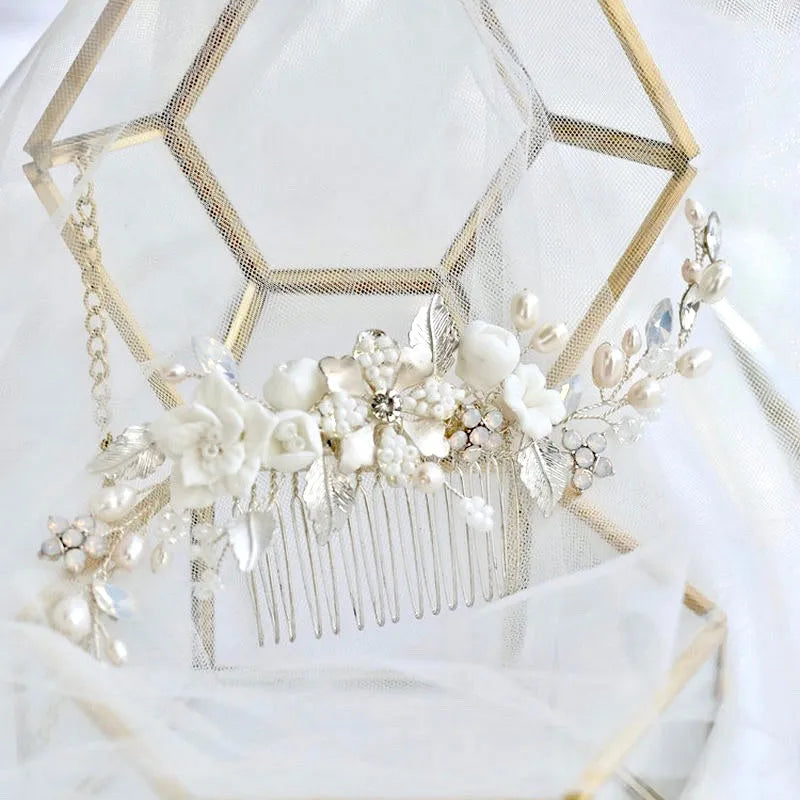 Wedding Hair Accessories -  Swarovski Pearl and Opal Bridal Hair Comb