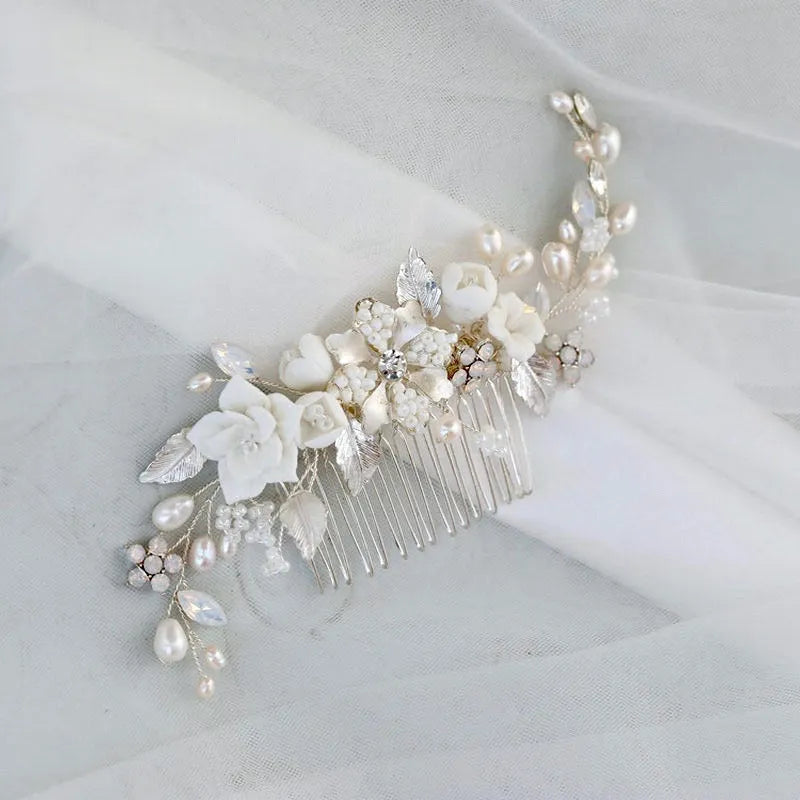 Wedding Hair Accessories -  Swarovski Pearl and Opal Bridal Hair Comb