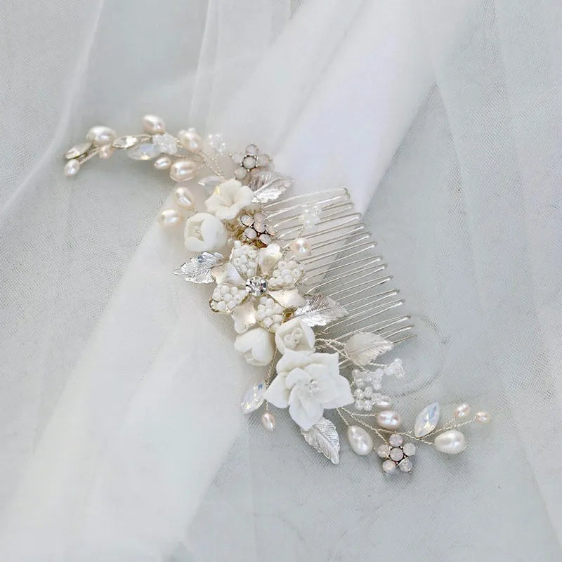 Wedding Hair Accessories -  Swarovski Pearl and Opal Bridal Hair Comb
