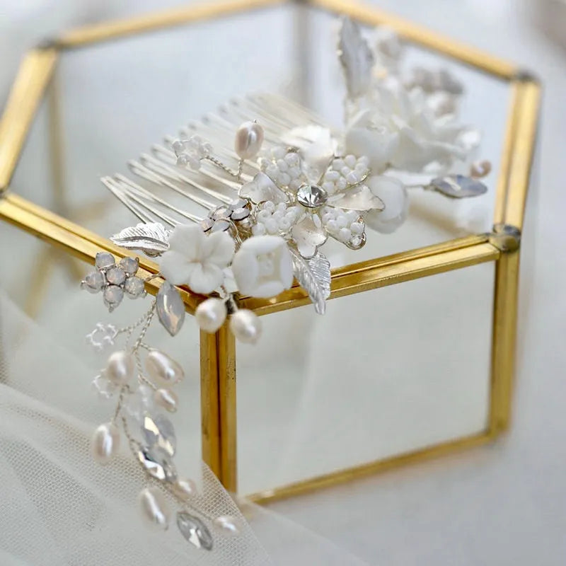 Wedding Hair Accessories -  Swarovski Pearl and Opal Bridal Hair Comb
