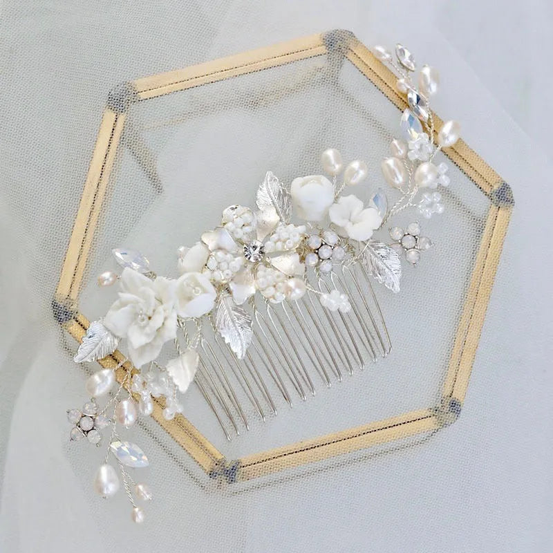 Wedding Hair Accessories -  Swarovski Pearl and Opal Bridal Hair Comb