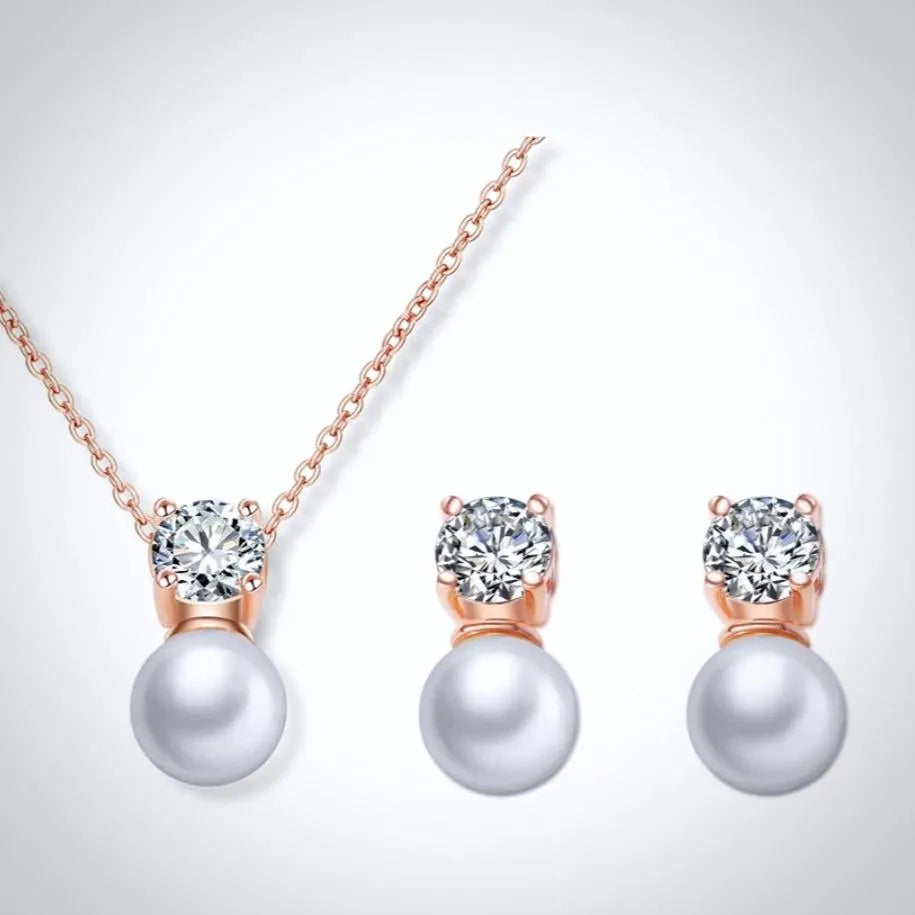 Wedding Pearl Jewelry - Pearl and Cubic Zirconia Jewelry Set - Available in Rose Gold and Silver
