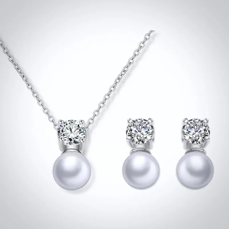 Wedding Pearl Jewelry - Pearl and Cubic Zirconia Jewelry Set - Available in Rose Gold and Silver