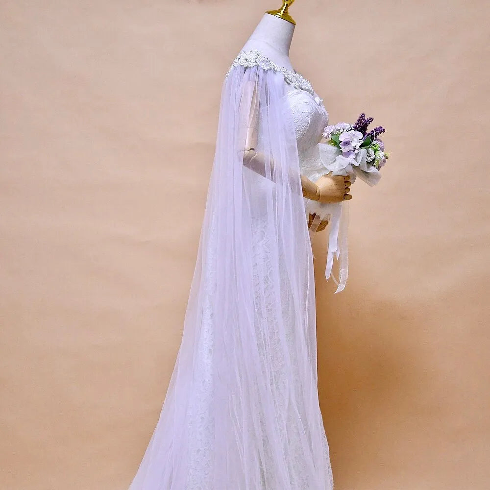 Wedding Veils - Bridal Pearl Cape Veil - Cathedral Length