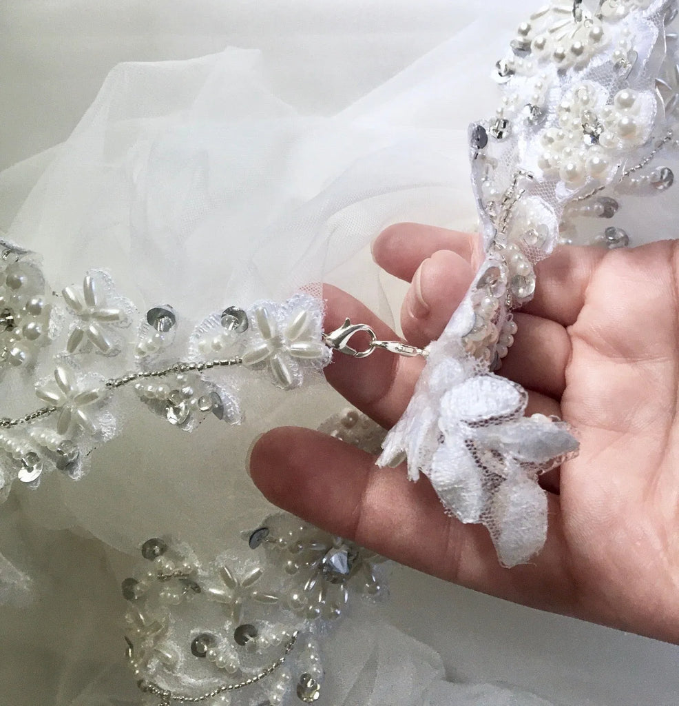 Wedding Veils - Bridal Pearl Cape Veil - Cathedral Length