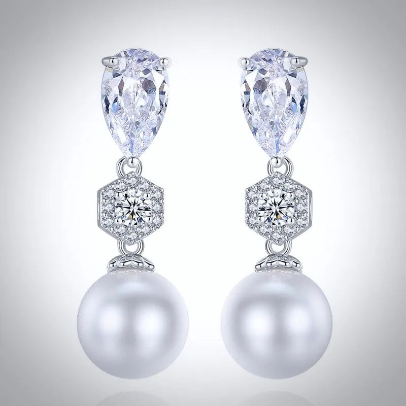Wedding Pearl Jewelry - Pearl and Cubic Zirconia Bridal Earrings