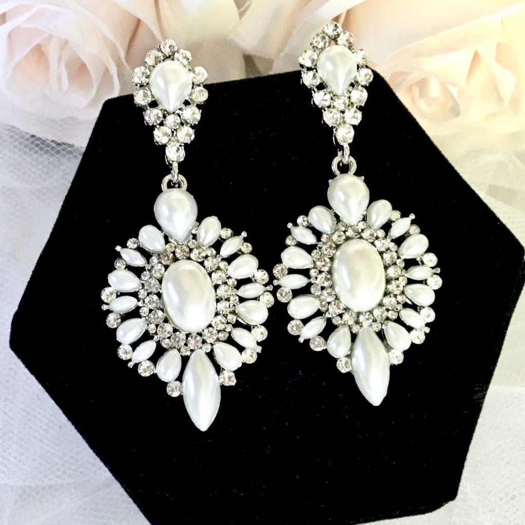 Wedding Jewelry - Pearl and Rhinestone Bridal Earrings