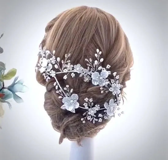 Wedding Hair Accessories - Silver Pearl and Crystal Bridal Headband/Vine