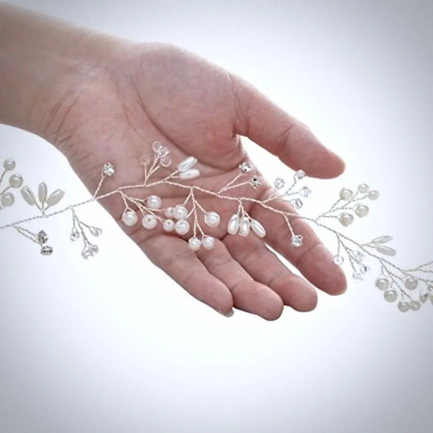 Wedding Hair Accessories - Pearl and Crystal Bridal Hair Vine - Available in Silver, Rose Gold and Yellow Gold