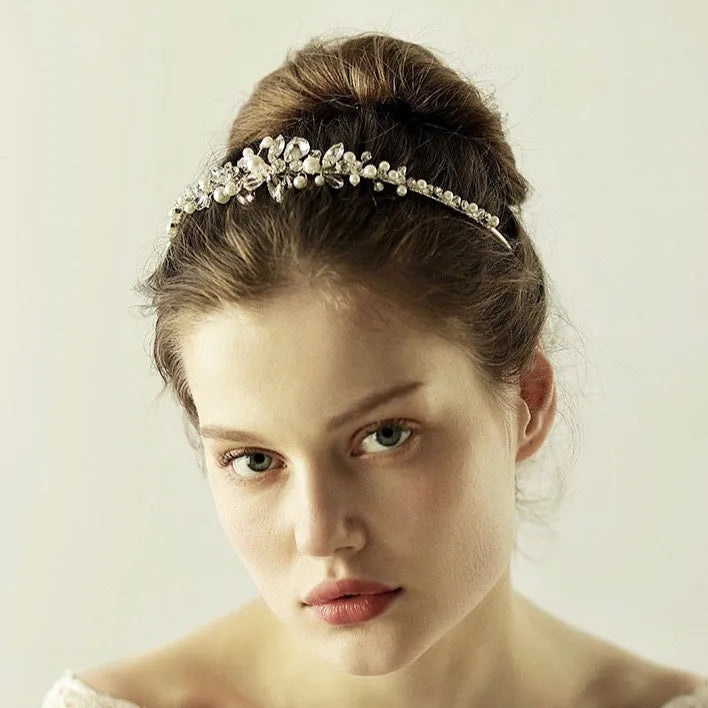 Wedding Hair Accessories - Silver Pearl and Crystal Bridal Headband