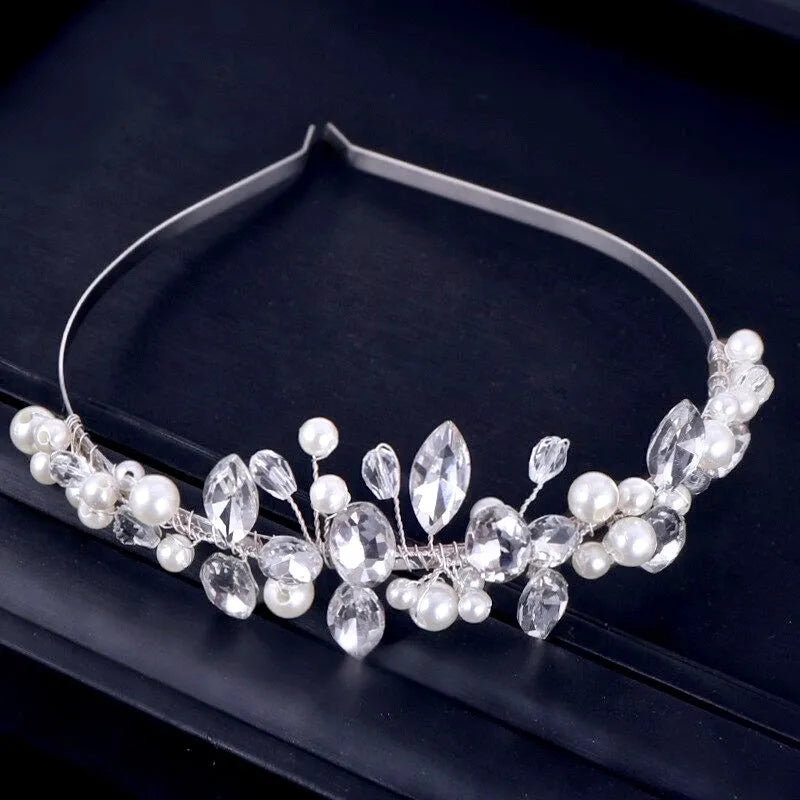 Wedding Hair Accessories - Silver Pearl and Crystal Bridal Headband