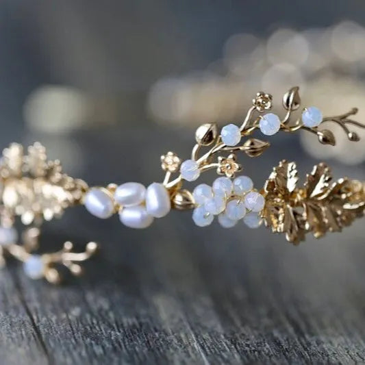 Wedding Hair Accessories - Swarovski Opal and Freshwater Pearl Bridal Headband