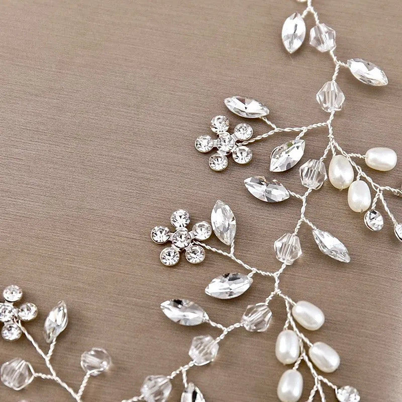 Wedding Hair Accessories - Silver Pearl and Crystal Bridal Headband / Hair Vine