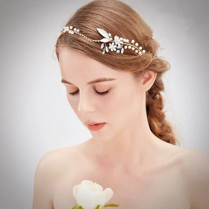 Wedding Hair Accessories - Gold Pearl and Crystal Bridal Headband