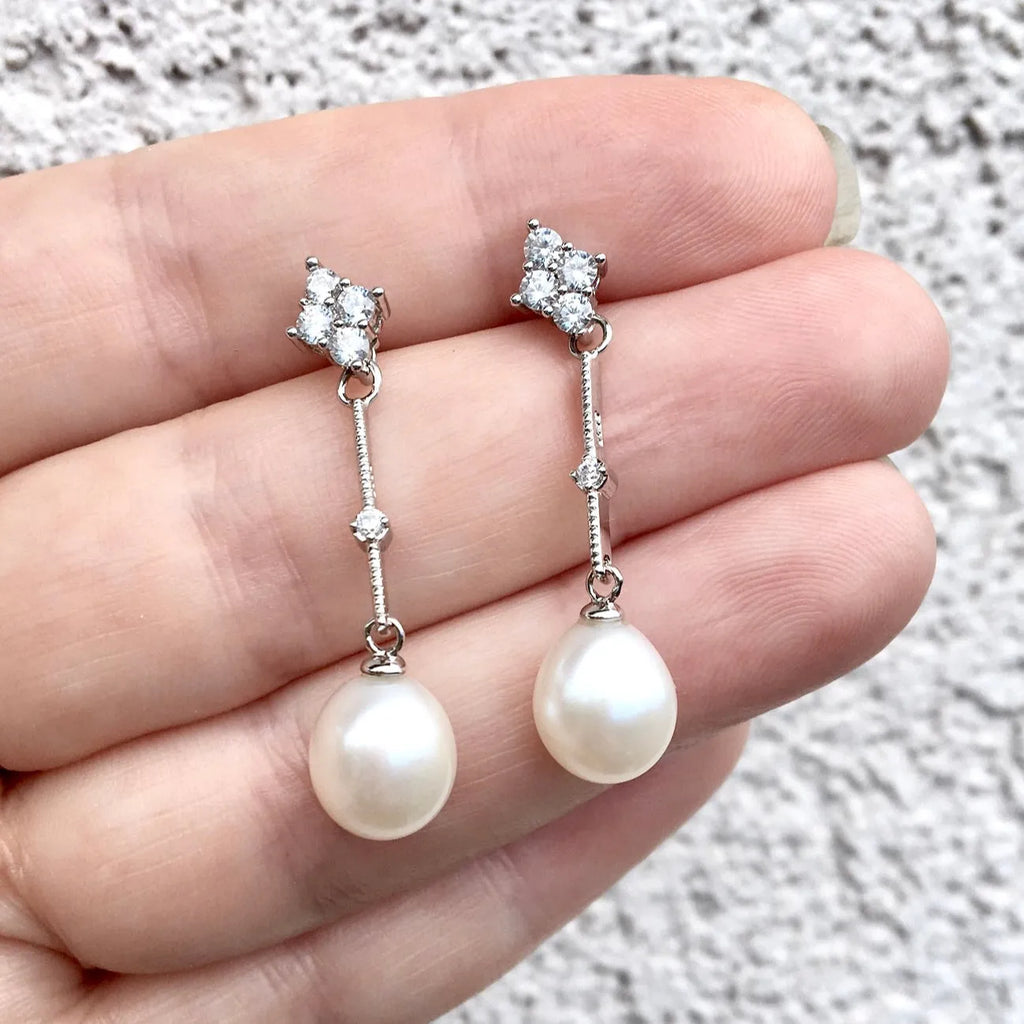 Wedding Pearl Jewelry - Freshwater Pearl Sterling Silver Bridal Earrings