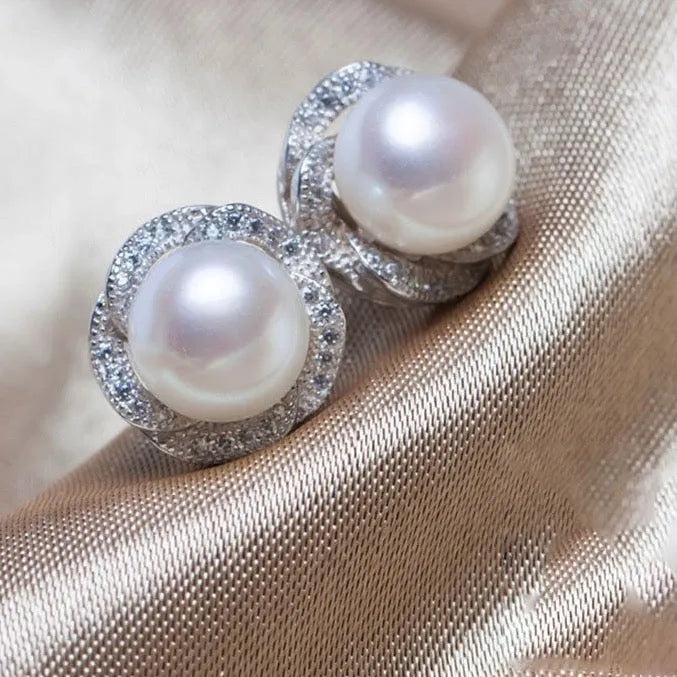 Pearl Wedding Jewelry - Sterling Silver Pearl and Cubic Zirconia Bridal Jewelry Set