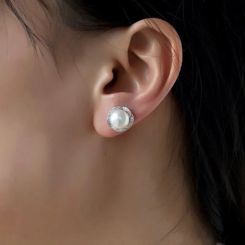 Pearl Wedding Jewelry - Sterling Silver Pearl and Cubic Zirconia Bridal Jewelry Set