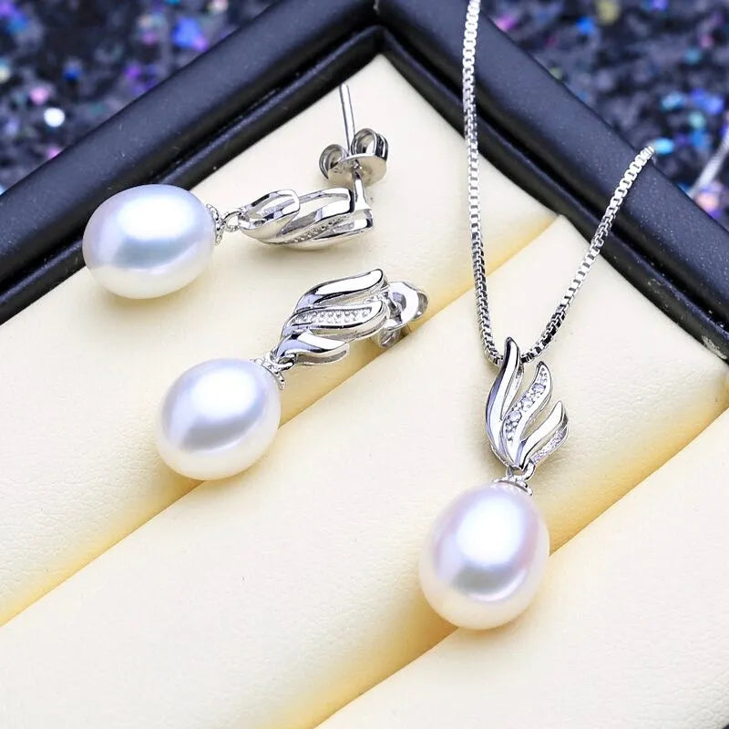 Wedding Pearl Jewelry - Sterling Silver and Natural Pearl Bridal Jewelry Set - More Colors Available