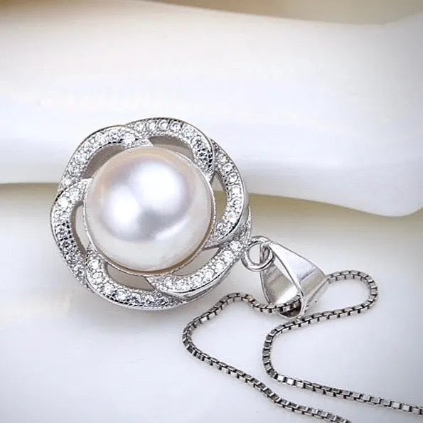 Pearl Wedding Jewelry - Sterling Silver Pearl and Cubic Zirconia Bridal Jewelry Set