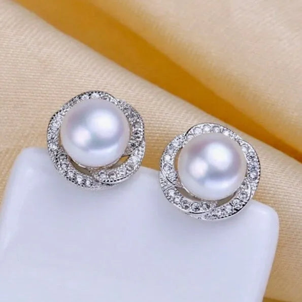 Pearl Wedding Jewelry - Sterling Silver Pearl and Cubic Zirconia Bridal Jewelry Set