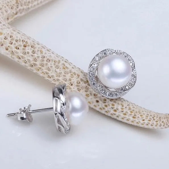 Pearl Wedding Jewelry - Sterling Silver Pearl and Cubic Zirconia Bridal Jewelry Set