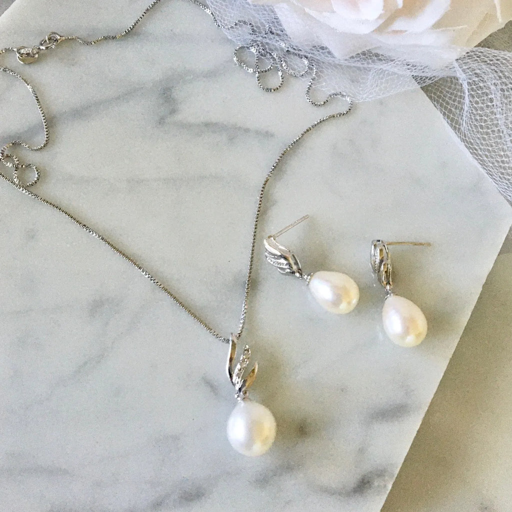 Wedding Pearl Jewelry - Sterling Silver and Natural Pearl Bridal Jewelry Set - More Colors Available