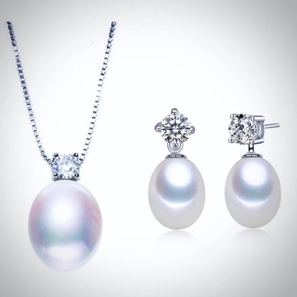 Pearl Wedding Jewelry Sets - Freshwater Pearl and Sterling Silver Bridal Necklace and Earrings Set