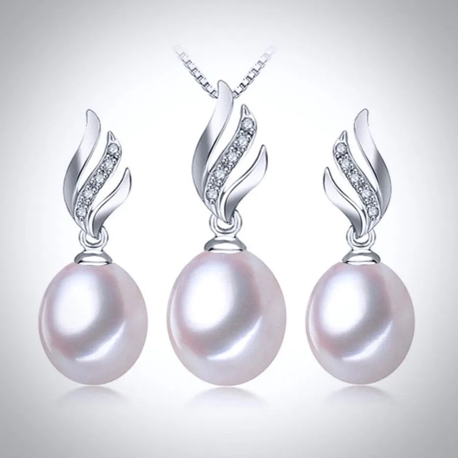 Wedding Pearl Jewelry - Sterling Silver and Natural Pearl Bridal Jewelry Set - More Colors Available