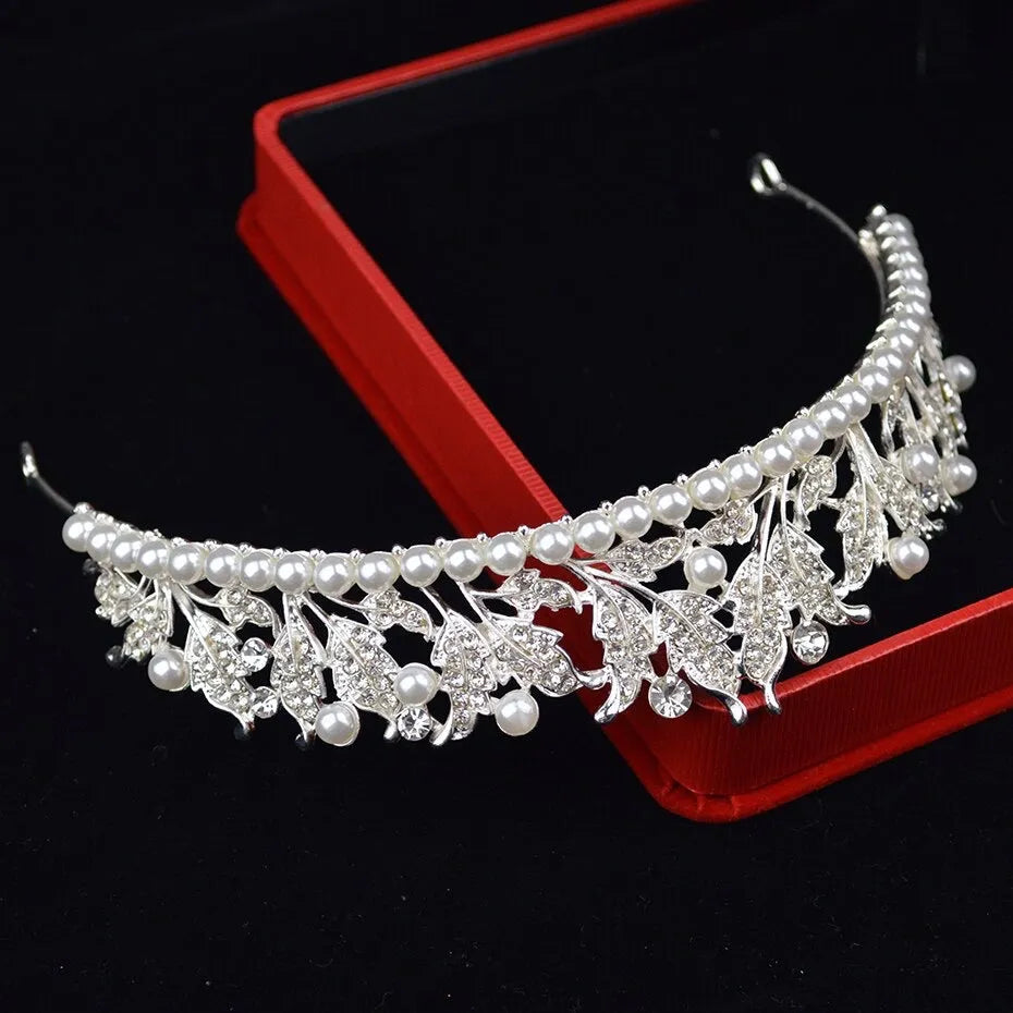 Wedding Hair Accessories - Pearl and Cubic Zirconia Bridal Tiara - Available in Silver and Yellow Gold