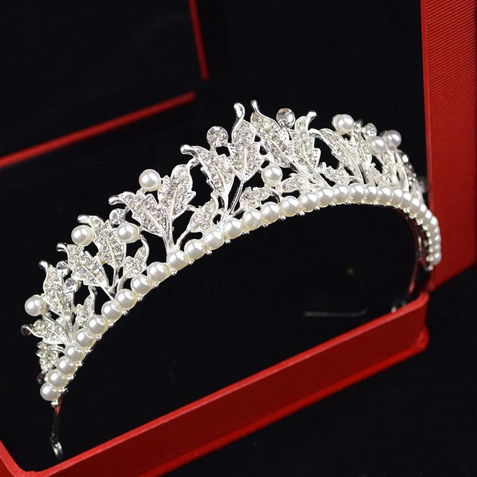Wedding Hair Accessories - Pearl and Cubic Zirconia Bridal Tiara - Available in Silver and Yellow Gold