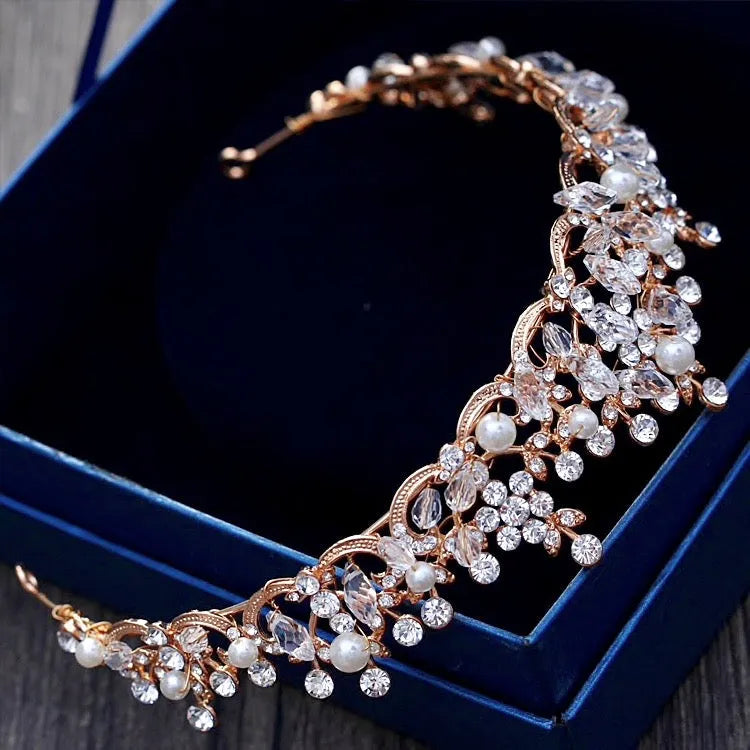Wedding Hair Accessories - Bridal Pearl and Crystal Tiara - Available in Silver, Rose Gold and Yellow Gold