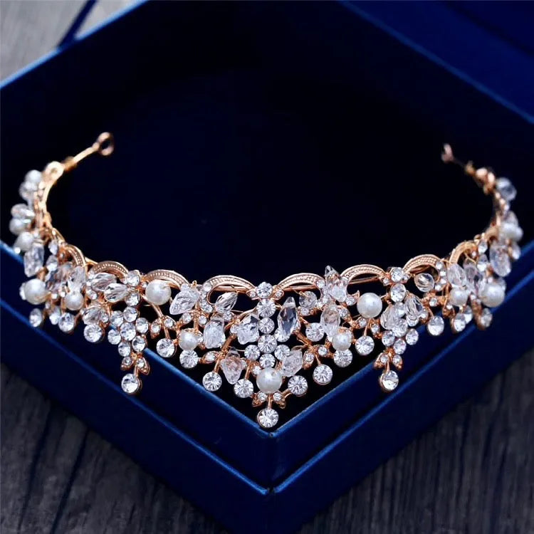 Wedding Hair Accessories - Bridal Pearl and Crystal Tiara - Available in Silver, Rose Gold and Yellow Gold
