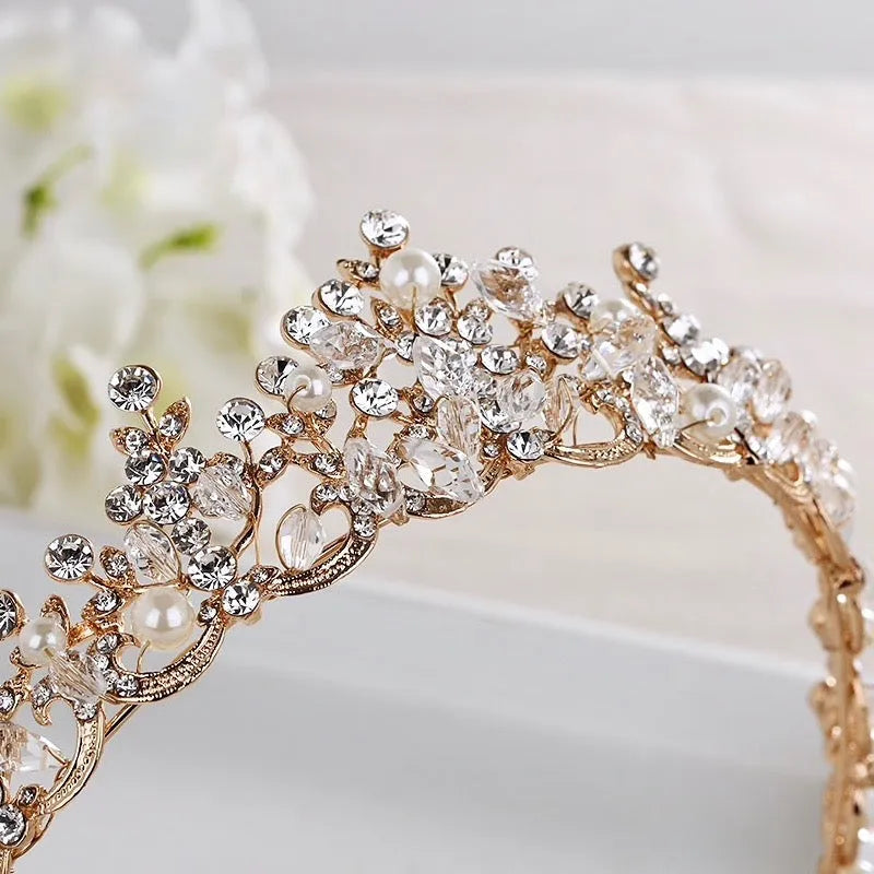 Wedding Hair Accessories - Bridal Pearl and Crystal Tiara - Available in Silver, Rose Gold and Yellow Gold