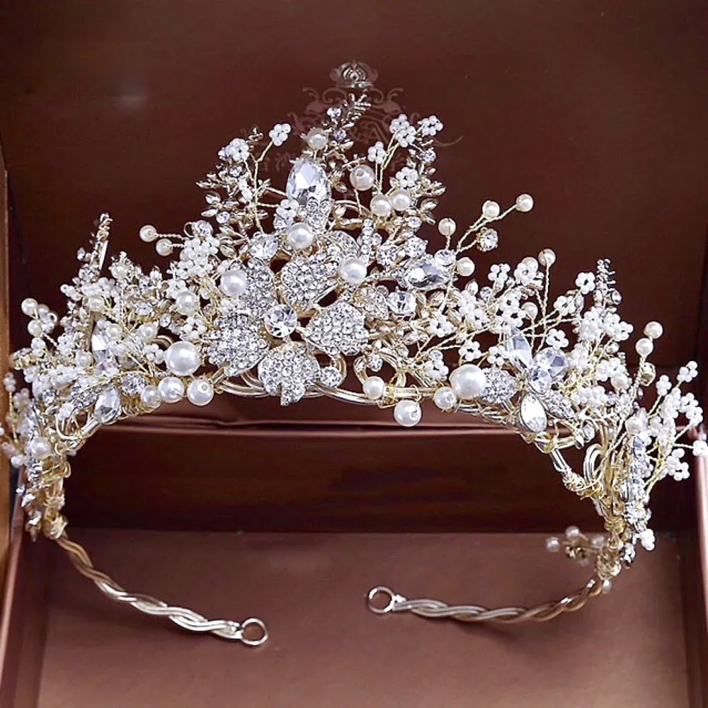 Wedding Hair Accessories -  Pearl and Crystal Bridal Tiara - Available in Yellow Gold and Silver